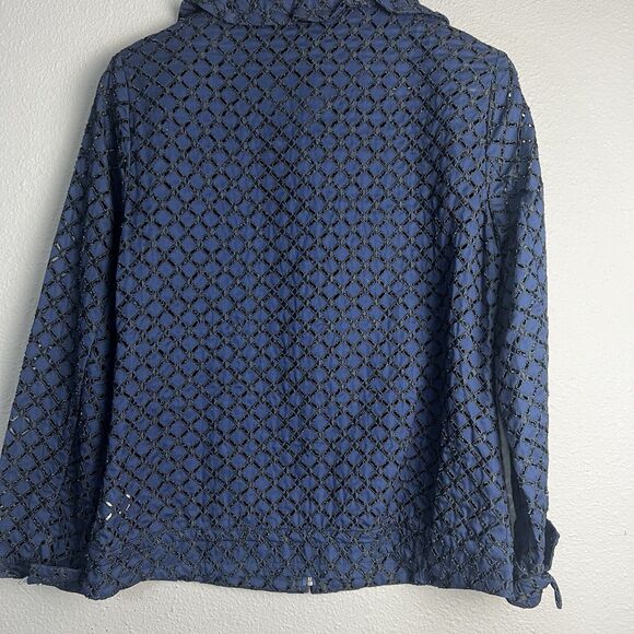 Coldwater‎ Creek Blue Eyelet Zippered Front Shacket Jacket Size 8 Sheer Diamond - Picture 4 of 10